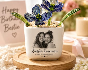 Personalized Bestie Photo Glass Flower Pot, Custom Photo Pot Gift for Best Friend, Birthday Gift for Her, Mini Glass Flower