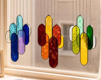 Stained Glass Window Suncatcher, First Apartment Gift for Her, Studio Apartment Decor, Rainbow Hanging Glass Art