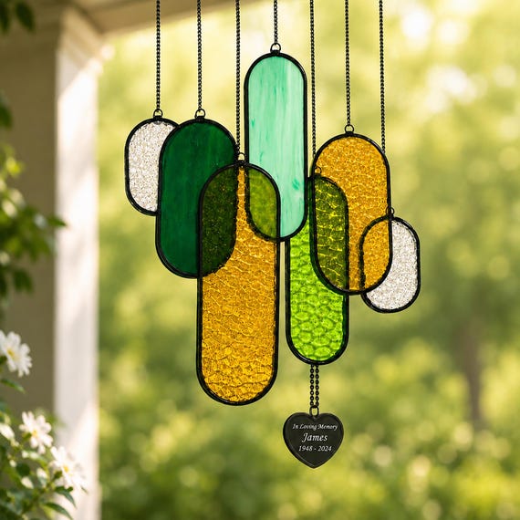 Personalized Stained Glass Wind Chime Suncatcher, Garden Memorial Decor, Loss of Mother or Grandma Gift