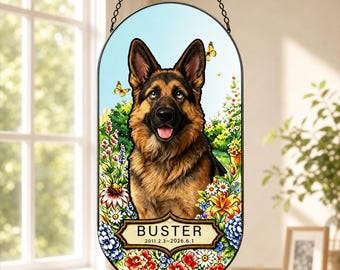 Custom Dog Portrait Stained Glass Suncatcher, Personalized Dog Loss Keepsake Gift, Dog Memorial Gift, Pet Loss Sympathy Window Hanging