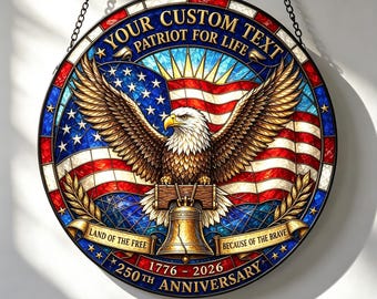 Personalized USA 250th Anniversary Glass Suncatcher, Custom Family Name Patriotic Home Decor, Eagle & Liberty Ornament for Independence Day