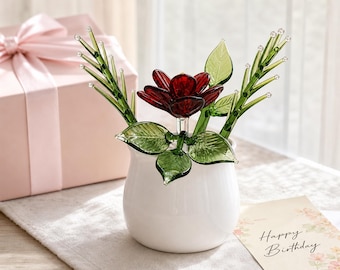 Personalized Peony Glass Flower Pot, Custom Name Flower Pot, Peony Gift for Her, Mini Desk Decor Keepsake