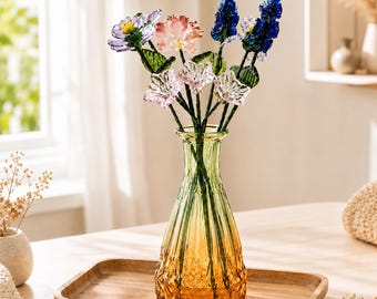 Glass Birth Month Flower Bouquet for Mom, Hand Blown Glass Flower, Birth Flower Gift, Grandma Birthday Gift