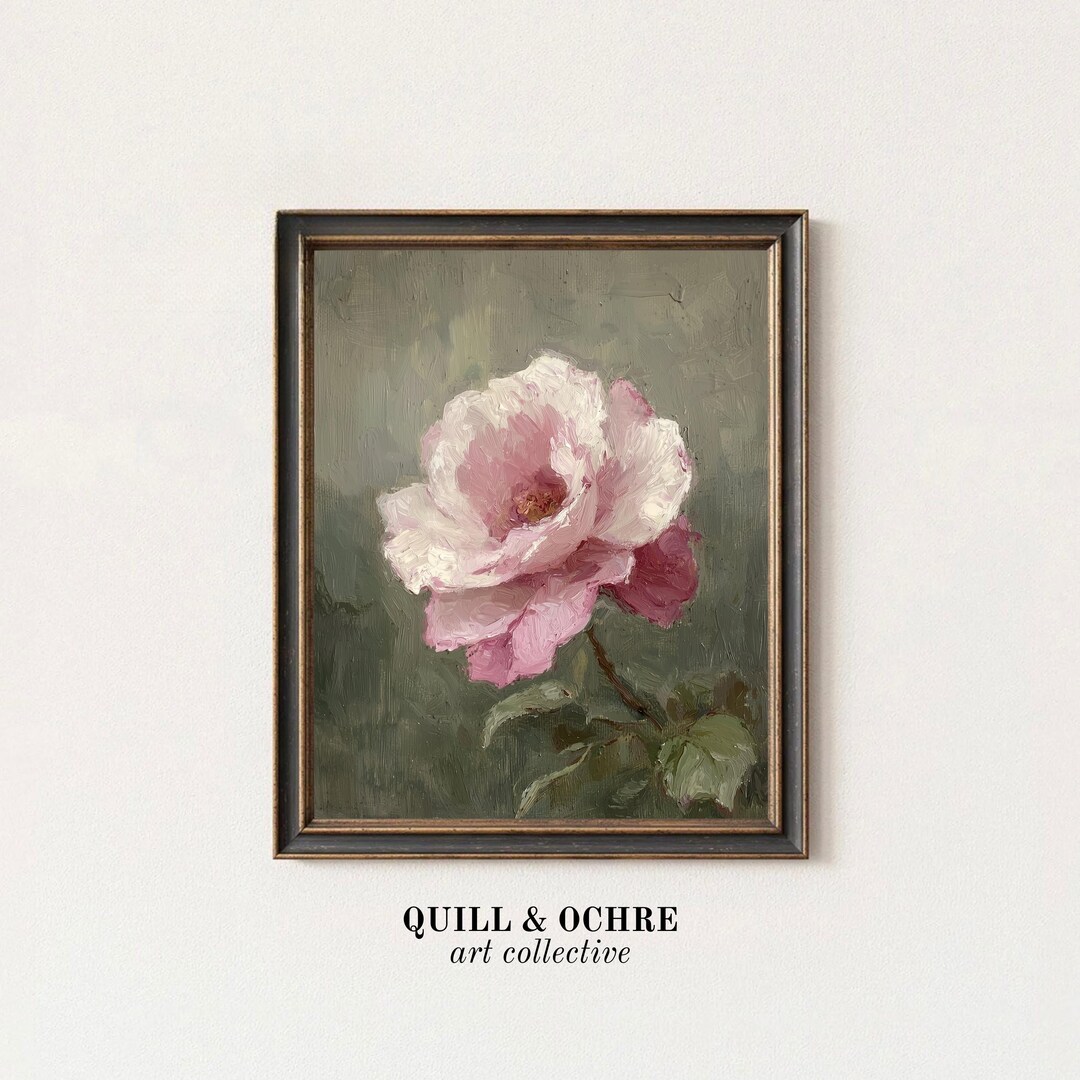 Vintage Blush Rose Print – Vertical Floral Cottagecore Wall Art ...
