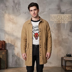 Dustin Henderson Season 5 Jacket - Gaten Matarazzo Stranger Things S05 Brown Cotton Coat - 80s Retro Hawkins Cosplay Outerwear for Men.