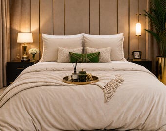 Beige dekbedovertrekset – collectie moderne, elegante slaapkamers”