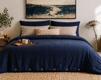 Washed Linen Duvet Cover Natural Queen, King, and other sizes Pure European linen Zipper Closure Valentines day Anniversary Gift For Her