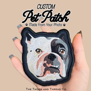 Custom Embroidered Patch,  Dog Cat Pet Portrait Keepsake, Iron-On Sew-On Hook & Loop Patch