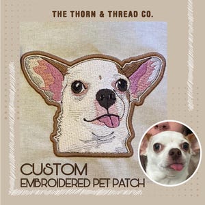 Custom Pet Portrait Patch | Personalized Dog Cat Embroidery | Iron-On Hook and Loop Animal Applique