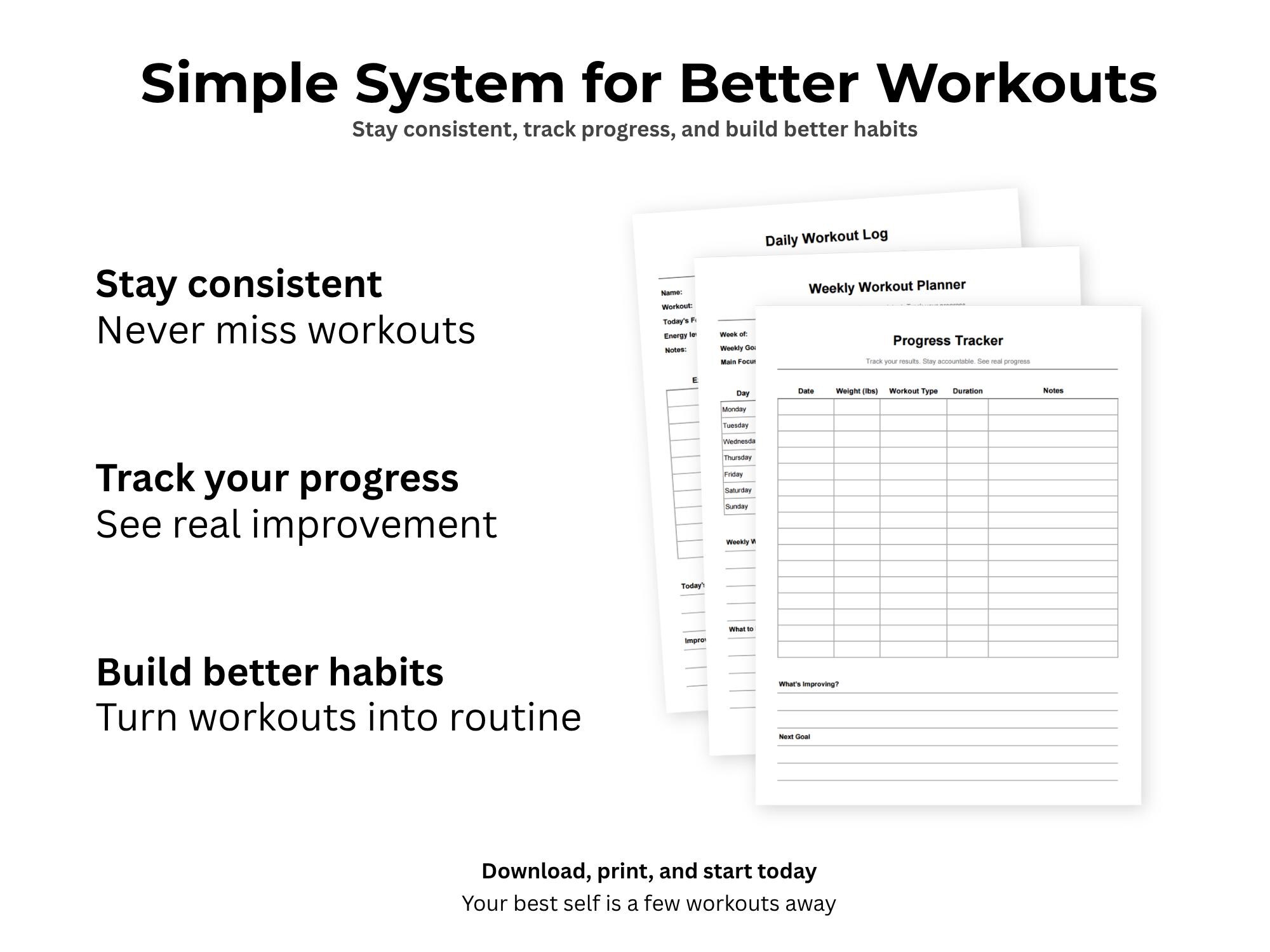 Simple Workout Log Printable PDF | Daily Weekly Fitness Tracker | Gym ...