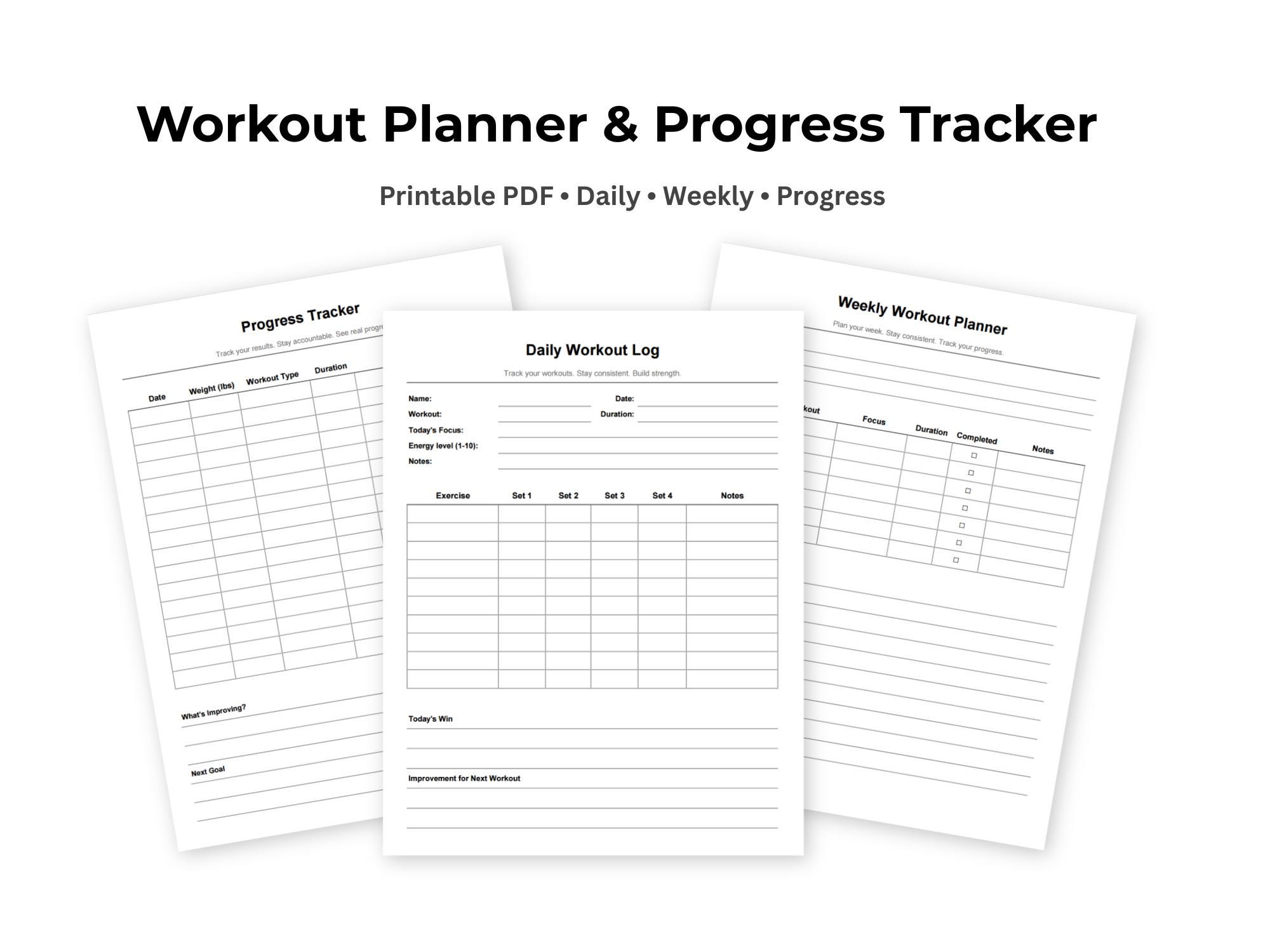 Simple Workout Log Printable PDF | Daily Weekly Fitness Tracker | Gym ...