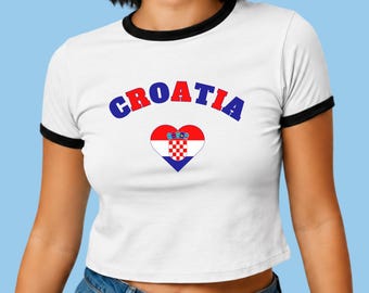Croatia Ringer Tee, Croatia Baby Tee, Croatia Crop Tee, Croatian Flag Women's Cropped Tee, Croatia Y2K Tee, Croatian Pride Boxy Crop