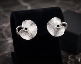 Vintage signed Lisner Silver Tone Fan, 1950s Modernist screw back earrings