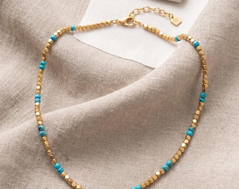 Vintage Givenchy Gold-Tone & Turquoise Beaded Choker Necklace 14” + Extender