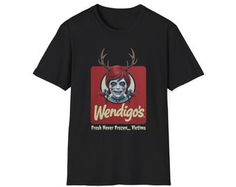 Wendigo's Horror Wendy's Parody T-Shirt, Fresh Never Frozen Victims Funny Horror Shirt, Creepy Cryptid Fast Food Tee