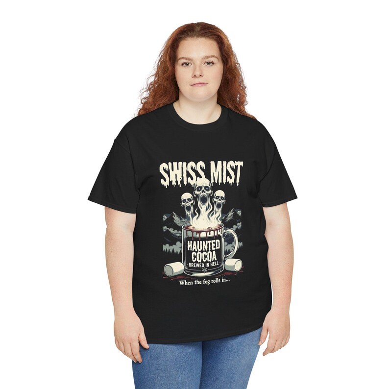 Swiss Mist Hot Chocolate Horror T-Shirt, Spooky Fog Creepy Cocoa Tee, Funny Halloween Horror Shirt, Haunted Cocoa Gift image 5