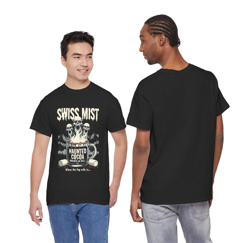 Swiss Mist Hot Chocolate Horror T-Shirt, Spooky Fog Creepy Cocoa Tee, Funny Halloween Horror Shirt, Haunted Cocoa Gift image 7