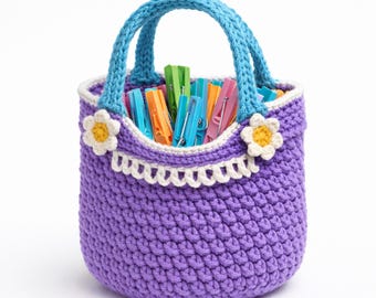 Padrão de Bolsa de Pregadores de Roupa de Crochê | Tutorial de Cesto de Armazenamento de Pregadores de Roupa para Pendurar (Download em PDF)