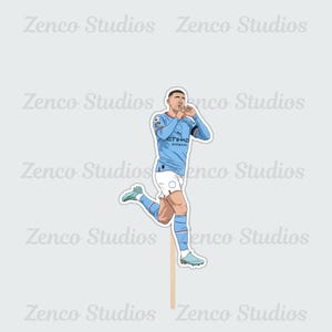 May include: A light blue and white cartoon illustration of a soccer player in a uniform with the text "ETIHAD AIRWAYS". The player is on a wooden stick. The background has the text "Zenco Studios".