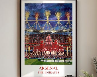 Arsenal Poster : Champions 25/26 Over Land and Sea Emirates Stadium Wall Art Painting