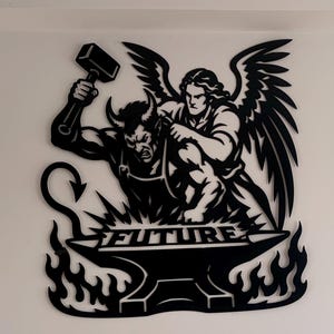 Devil and Angel Metal Wall Art – Forging the Future CNC Plasma Cut Steel Decor