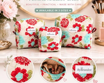 Quilted Floral Makeup Bag | Handmade Organizer Pouch | Bloom With You Design
