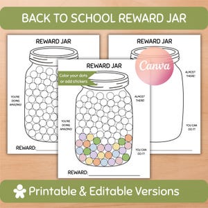 Classroom Reward Jar Editable Printable Reward Chart for Kids Back to School Routine Tracker PDF Custom Motivating Chart to Print Teacher