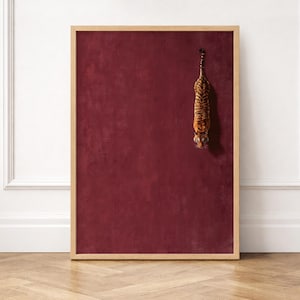 Arte mural minimalista de tigre, estampado de tigre rojo burdeos, póster retro de animales, obra de arte de tigre, decoración moderna de vida silvestre, regalo para amantes de los tigres