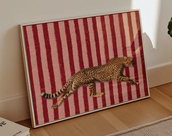 Cheetah Pink Print, Pink Striped Cheetah Print, Maximalist Trendy Animal Art,  Pink Leopard Print Wall Art,
