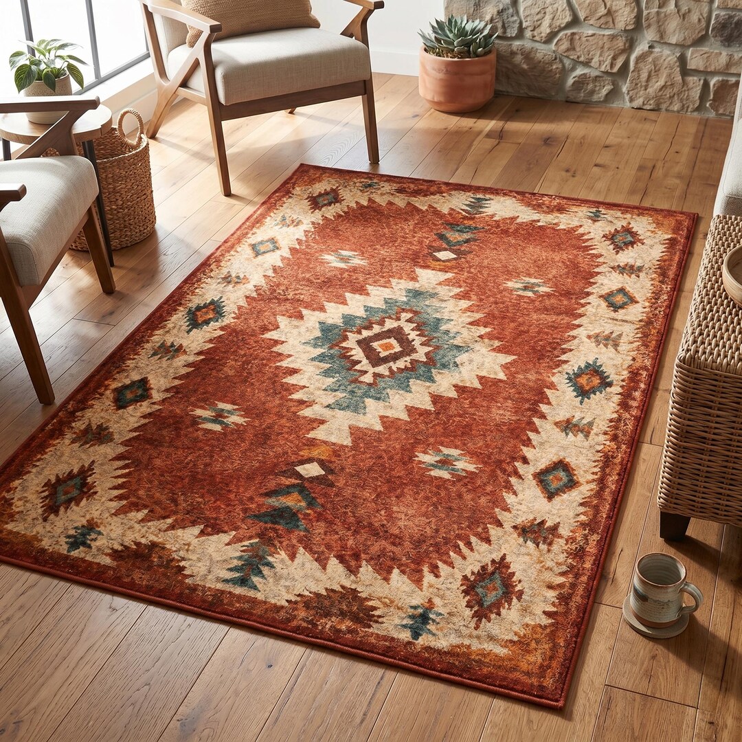 Southwestern Aztec Tribal Area Rug, Rustic Boho Earth Tone Carpet - Etsy