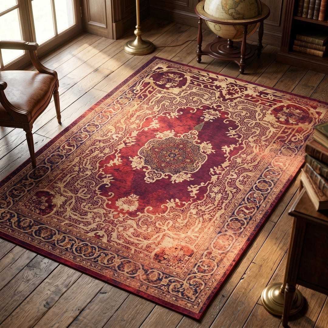 Vintage Red Persian Medallion Rug – Distressed Oriental Area Carpet - Etsy