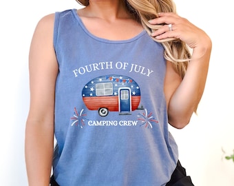 Patriotic RV Camping Camper Tank Top, Fourth of July Camping Crew, Independence Day Tank Top for Her, Gift for Camper, Group Gift Campers