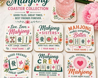 Zestaw spersonalizowanych podstawek do gry w mahjonga | Spersonalizowany prezent do gry w mahjonga | Dekoracja stołu do gry w mahjonga | Ceramiczne podstawki 4x4 | Prezent dla miłośnika gry w mahjonga | Prezent na wieczór gier