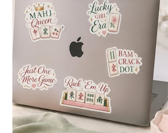 Pakiet naklejek Mahjong | Naklejki Królowej Mahjong | Prezent Mahjong dla kobiet | Akcesoria Mahjong Night | Urocze naklejki Mahjong | Wieczór z Mahjongiem dla dziewczyn |