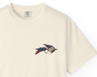 Pocket Size Patriotic Streamer Fishing Shirt Left Chest Fly Tying Tee Minimalist 4th of July Small Logo Vintage Americana Angler Gift