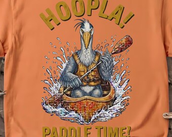Heron Canoe T-Shirt, Comfort Colors 1717 Hoopla Paddle Time Tee, Great Blue Heron Shirt, Funny Bird Paddling Gift, River Float Clothing