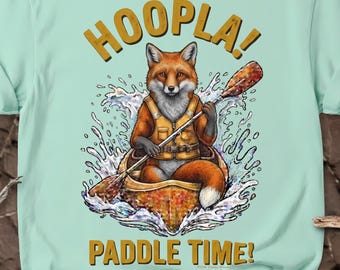 Fox Canoe T-Shirt, Comfort Colors 1717 Hoopla Paddle Time Tee, Funny Animal Canoeing Shirt, Cute Fox Canoe Paddling Gift, River Life