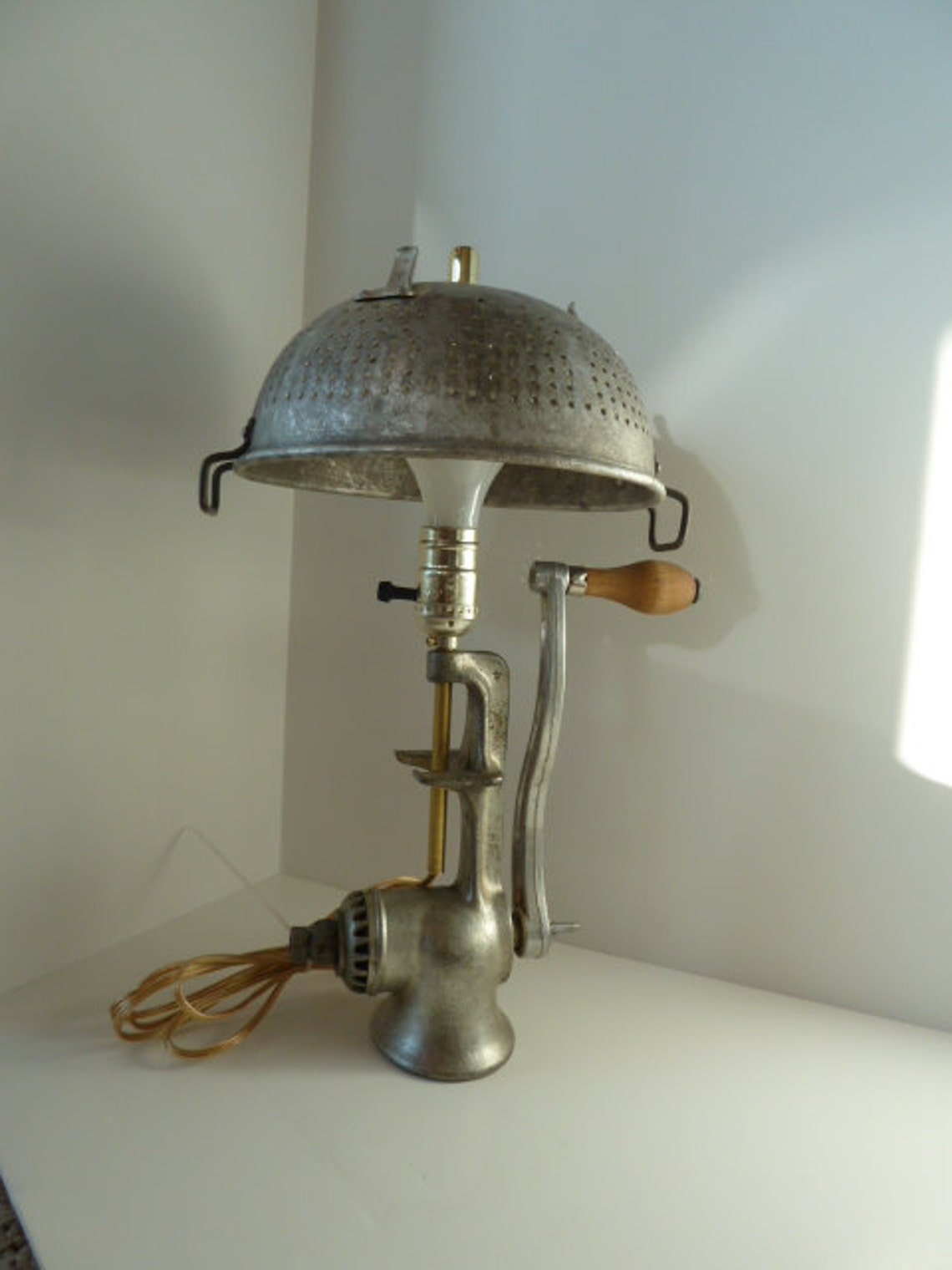 Meat Grinder Lamp with Vintage Colander Lampshade Etsy