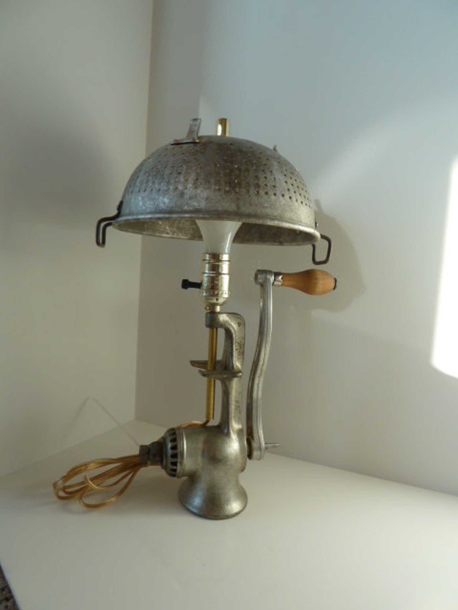 Meat Grinder Lamp with Vintage Colander Lampshade Etsy