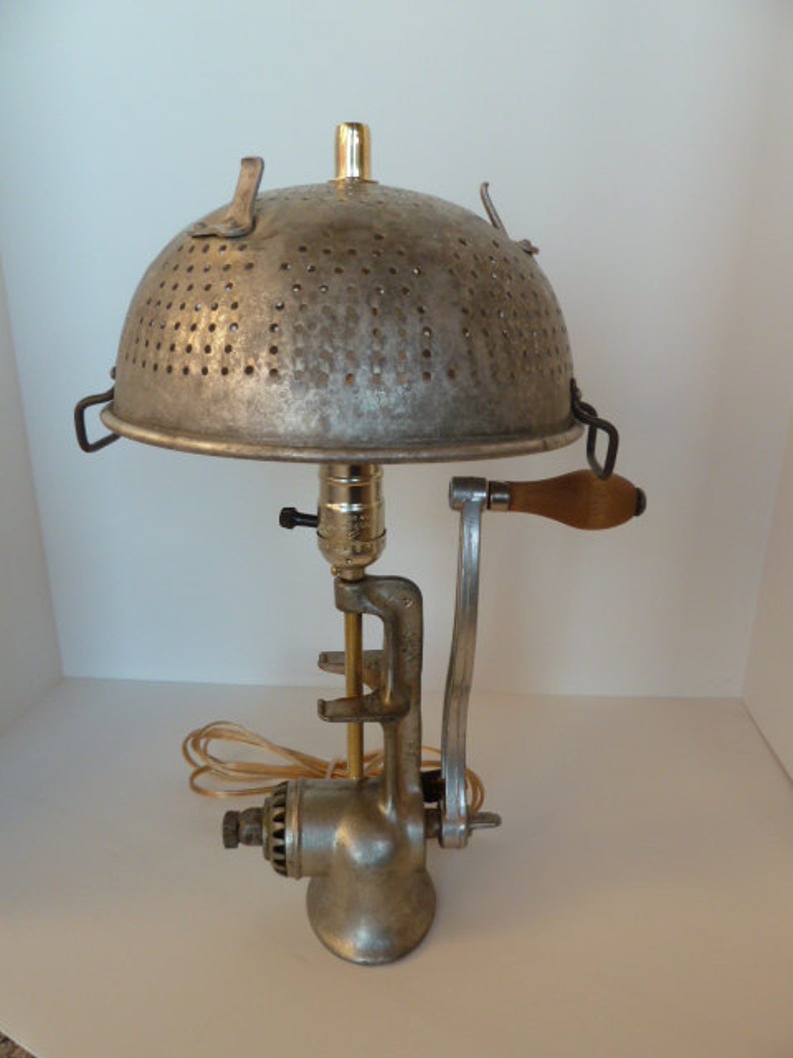 Meat Grinder Lamp with Vintage Colander Lampshade Etsy