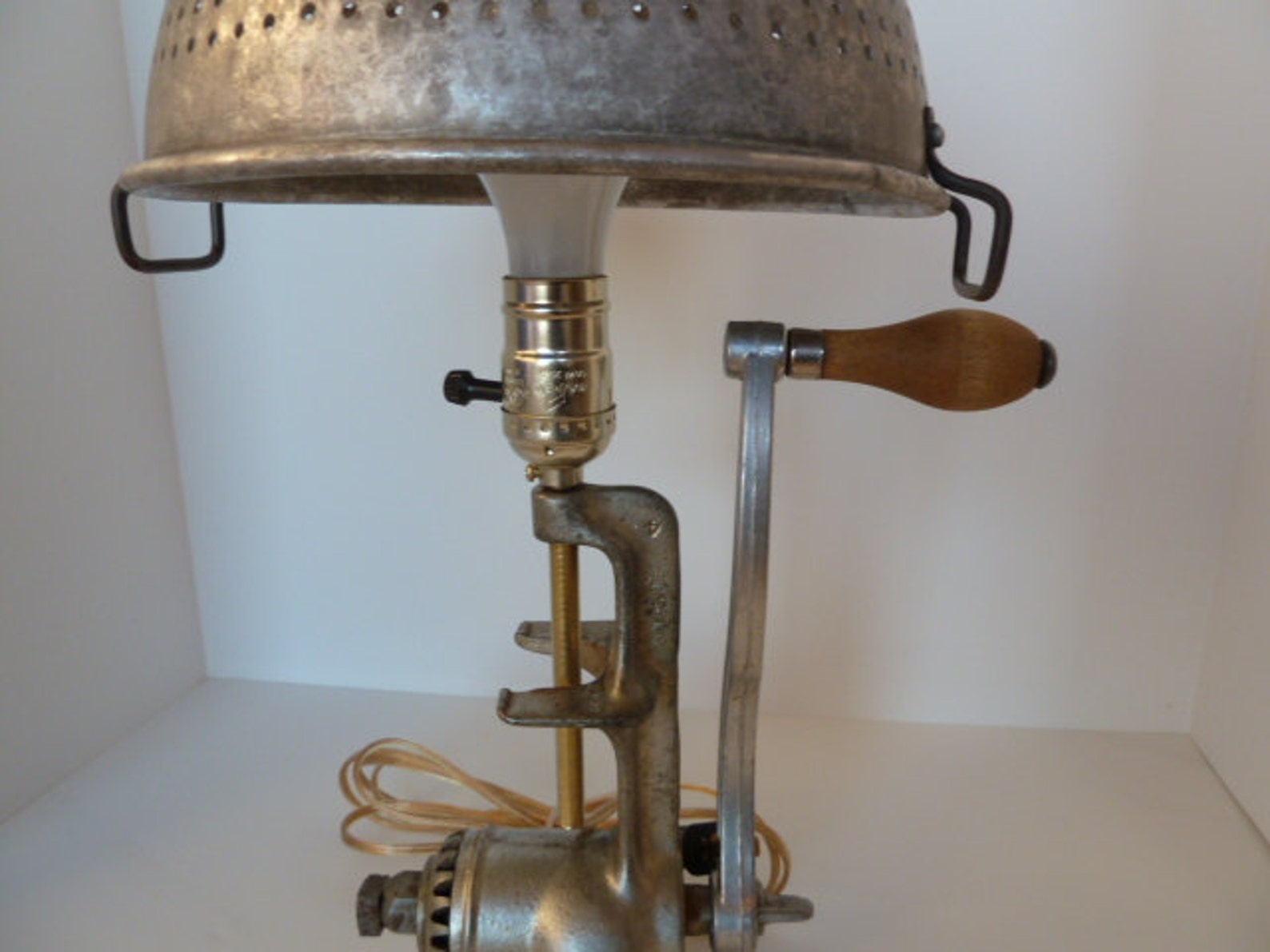 Meat Grinder Lamp with Vintage Colander Lampshade Etsy