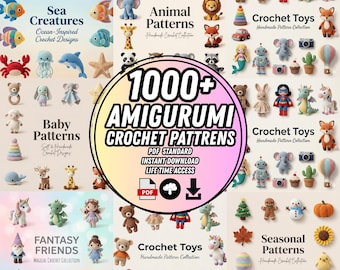 Lot de 1 000 motifs au crochet Amigurumi - Peluches, poupées, jouets (téléchargement PDF)