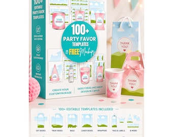 100+ Party Favor Templates Bundle: Editable Canva Mockups (Digital Download)