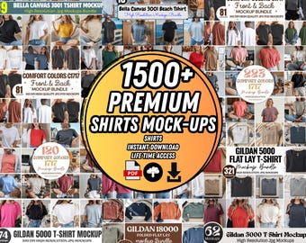 1500点以上のTシャツ＆スウェットシャツモックアップメガバンドル｜Bella Canvas、Gildan、Comfort Colors｜JPGモックアップパック