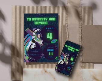 Convite do Buzz Lightyear, Convite para Festa de Aniversário Toy Story, Convite de Aniversário Unissex para Imprimir, Convite de Aniversário "Ao Infinito e Além"