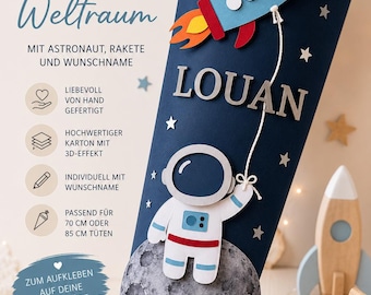 Schultüten DIY Set Astronaut | Personalisierte Rakete mit Name | Weltraum Applikation aus Papier | Schultüten Bastelset Einschulung Junge