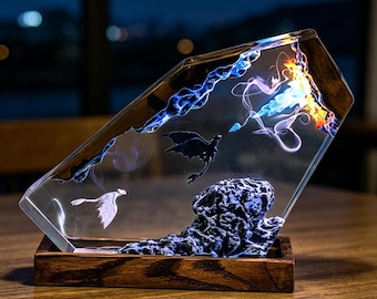 Too.thl.ess Dragon resin lamp ver 2, HTTYD Night lamp, Light Fury lamp, Unique Gift, resin art, Housewarming Gifts Bedroom lamp