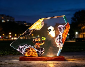 Lámpara de resina de Wall-E y Eve, diorama de resina epoxi hecho a mano, lámpara de resina epoxi, regalos de inauguración de la casa, lámpara de dormitorio, regalos de San Valentín