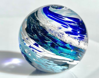 Ashes in glass tie dye memorial orb - Memorial Glass, artful ash glass, spiritual memorial artwork