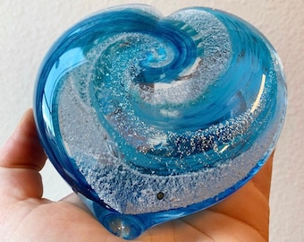 Small ashes in glass heart comes with 1 color or add more colors / heart cremation glass / heart keepsake glass memorial